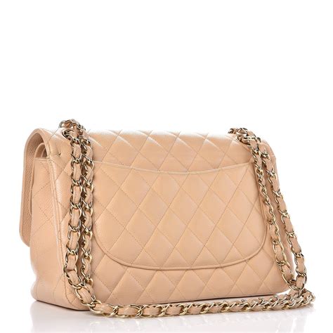 CHANEL Caviar Quilted Jumbo Double Flap Beige Clair